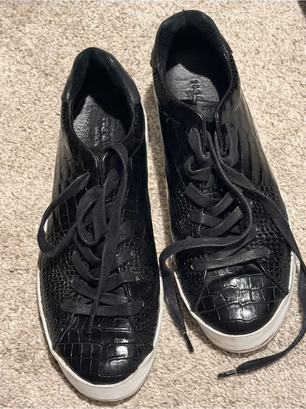 rag & bone Black Croc-Embossed Lace-Up Sneakers